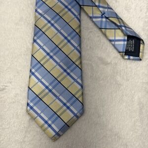 Nautica Men's Plaid necktie featuring a blue, yellow, and white color 3" X 57"